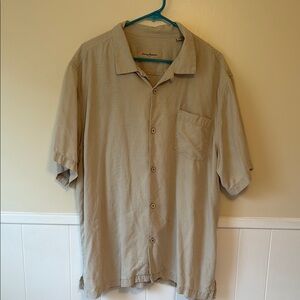 Tommy Bahama Men's Beige Button-Down  100% Silk Shirt